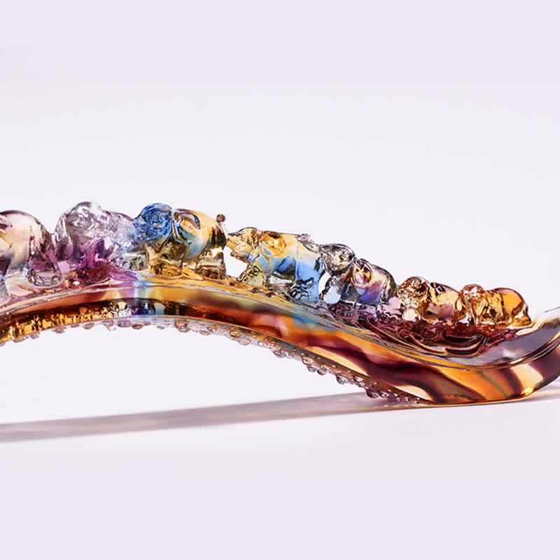 Decoración del hogar hecha a mano de Liuli Crystal Ruyi Elephant Art Piece con base de cristal