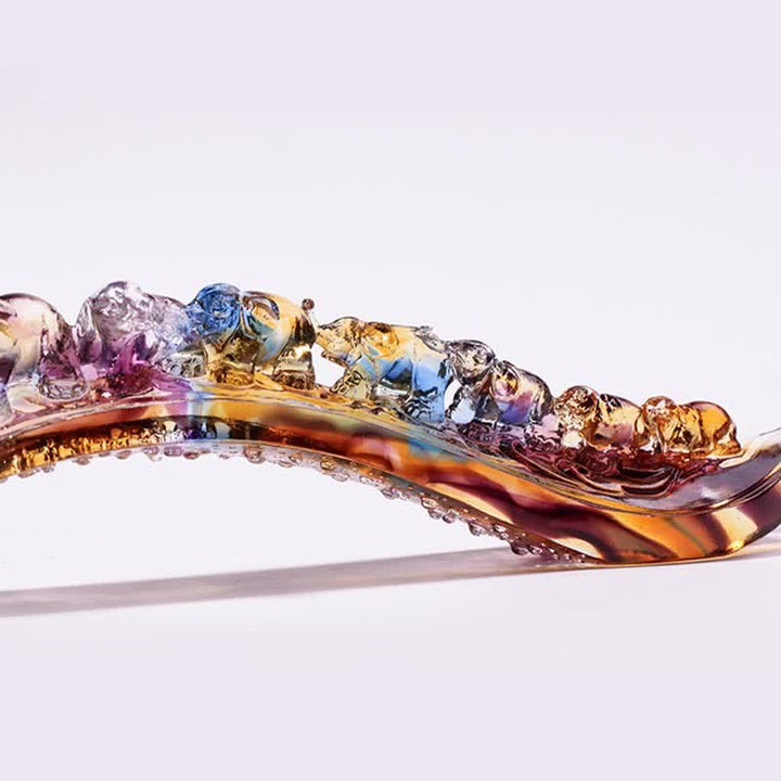 Decoración del hogar hecha a mano de Liuli Crystal Ruyi Elephant Art Piece con base de cristal