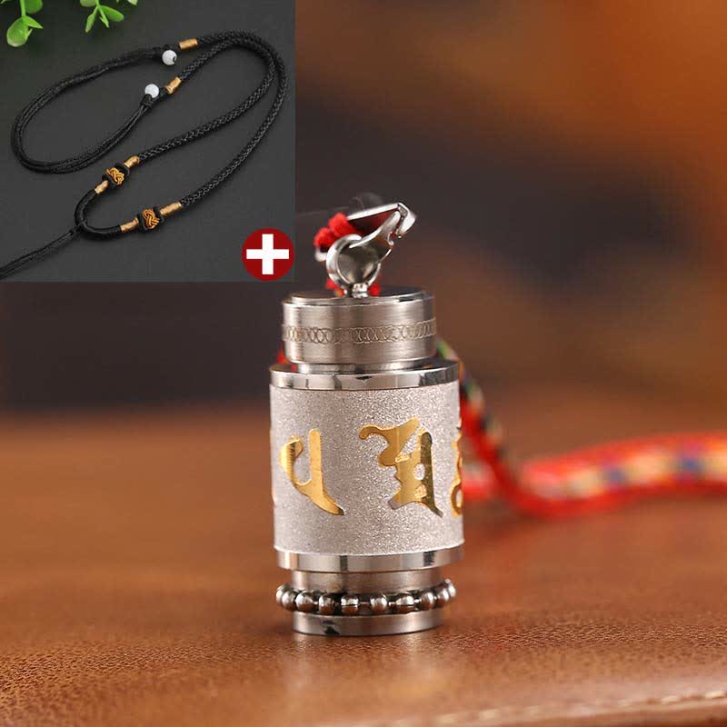 Buddha Stones Tíbet Om Mani Padme Hum Shurangama Mantra Titanio Acero Sabiduría Amuleto Collar Colgante - 1,4 x 2,4 cm - Plata - Cuerda negra - image 30