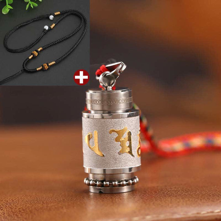 Buddha Stones Tíbet Om Mani Padme Hum Shurangama Mantra Titanio Acero Sabiduría Amuleto Collar Colgante - 1,4 x 2,4 cm - Plata - Cuerda negra - image 30