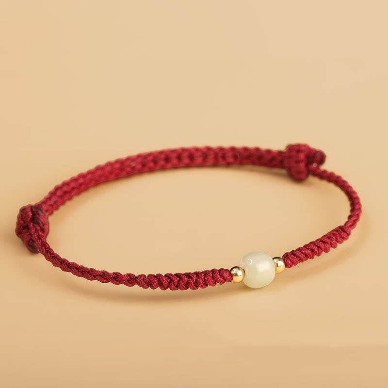Pulsera trenzada de abundancia de cuentas de la suerte de jade hecha a mano con Buddha Stones