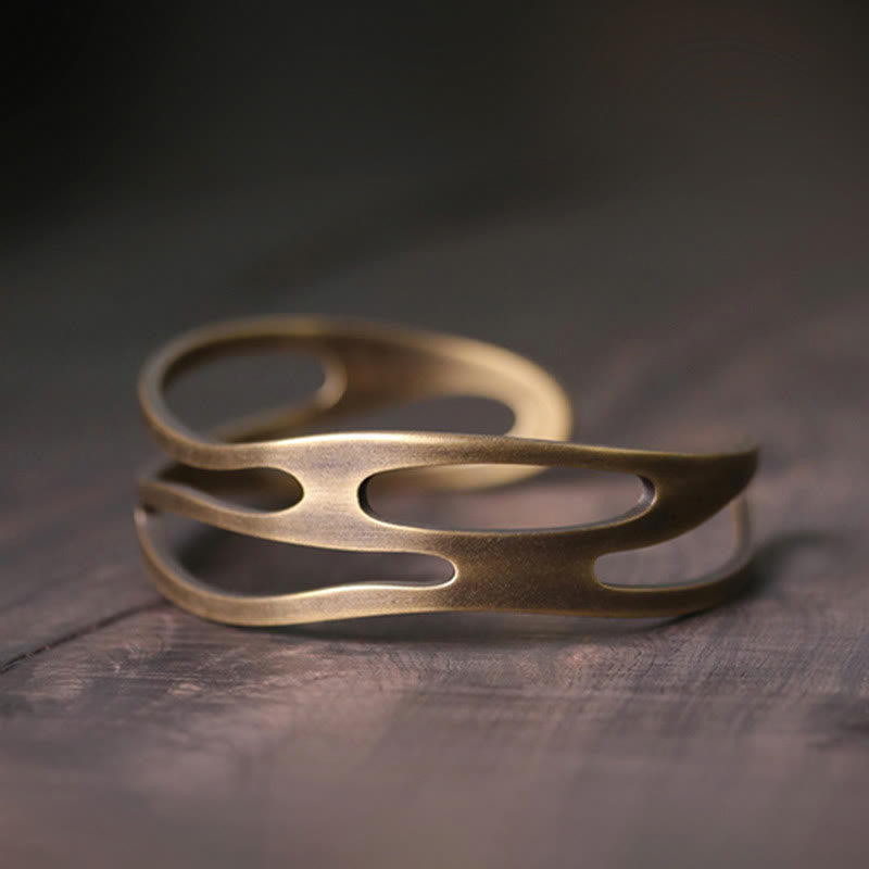 Brazalete ajustable con Buddha Stones , brazalete ajustable de cobre y latón curvado Vintage