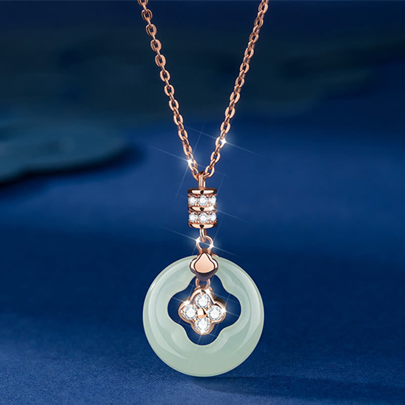 Buddha Stones, Plata de Ley 925, Jade Natural Hetian, trébol de la suerte, colgante de collar de circón con caja de regalo