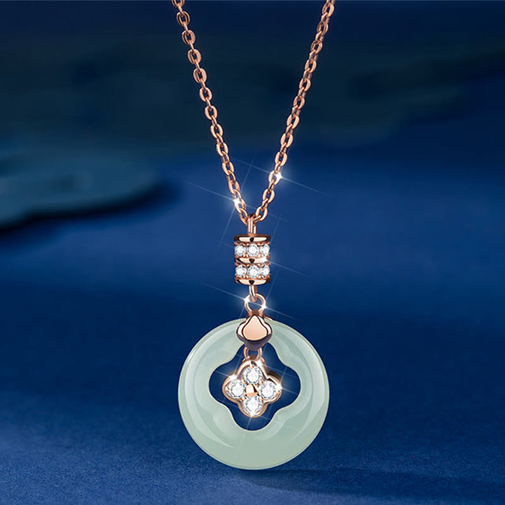 Buddha Stones, Plata de Ley 925, Jade Natural Hetian, trébol de la suerte, colgante de collar de circón con caja de regalo