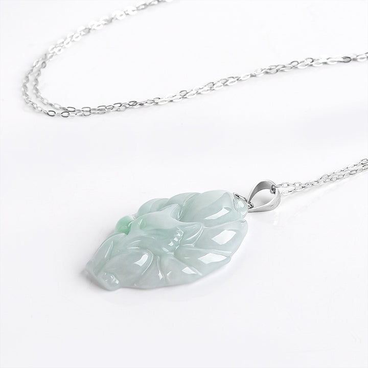 Colgante de collar de prosperidad de zorro de nueve colas de jade natural de plata de ley 925 con Buddha Stones