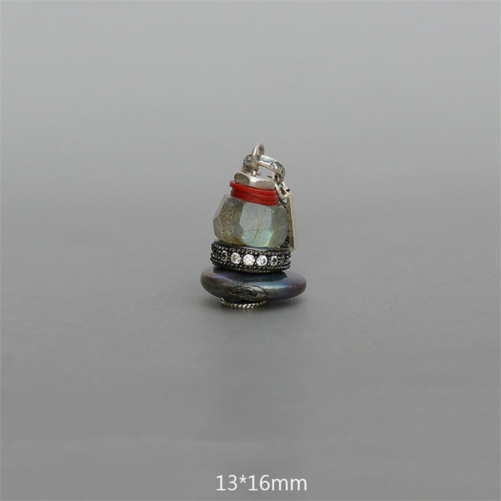 Collar con Buddha Stones Zen Cairn Labradorita con varios cristales - Colgante de labradorita 13*16 mm - image 21