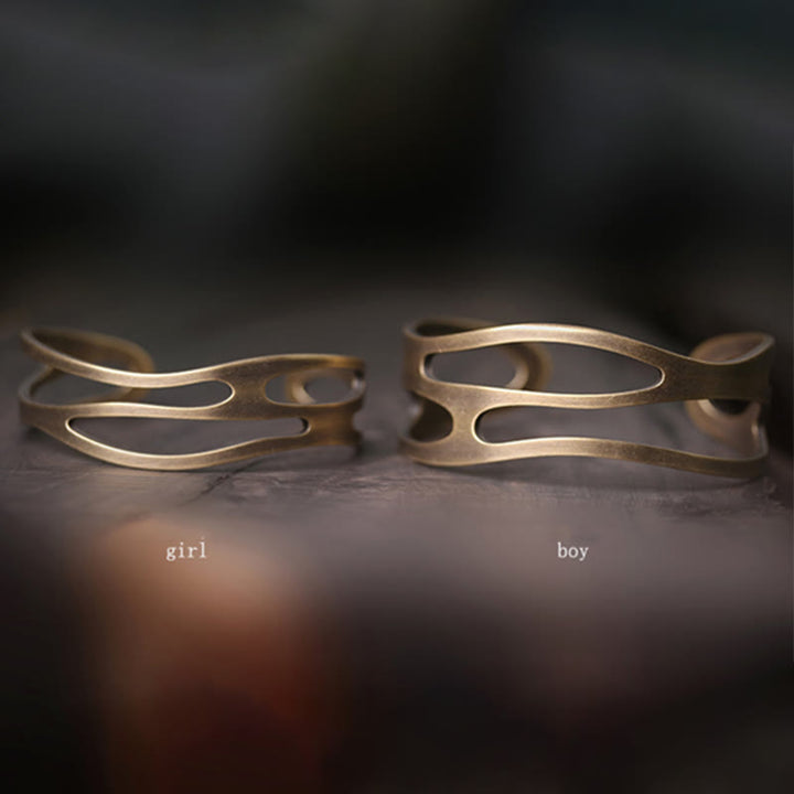 Brazalete ajustable con Buddha Stones , brazalete ajustable de cobre y latón curvado Vintage