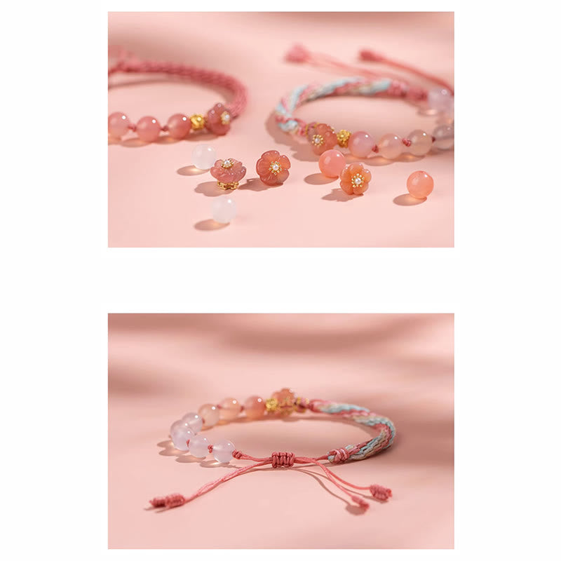 Pulsera de cuerda hecha a mano con Buddha Stones, ágata degradado Natural, nudo de reencarnación, flor de melocotón, riqueza y suerte