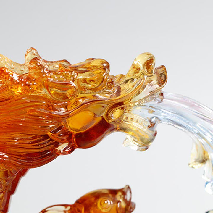 Buddha Stones Feng Shui Dragón Koi Pez hecho a mano Liuli Crystal Art Piece Decoración de la Oficina del Hogar