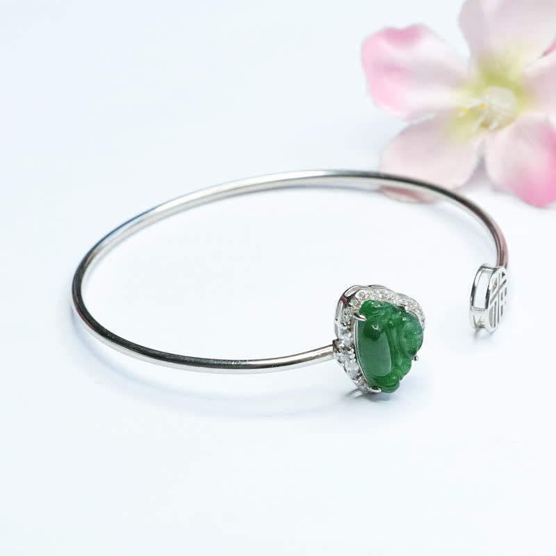 Pulsera de la suerte de jade de Buda sonriente de plata de ley 925 con Buddha Stones