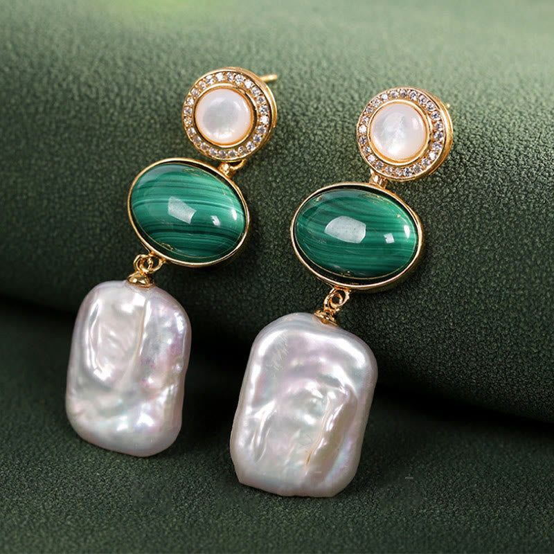 Pendientes colgantes de sabiduría curativa de malaquita, Perla Barroca Natural de Plata de Ley 925 con Buddha Stones