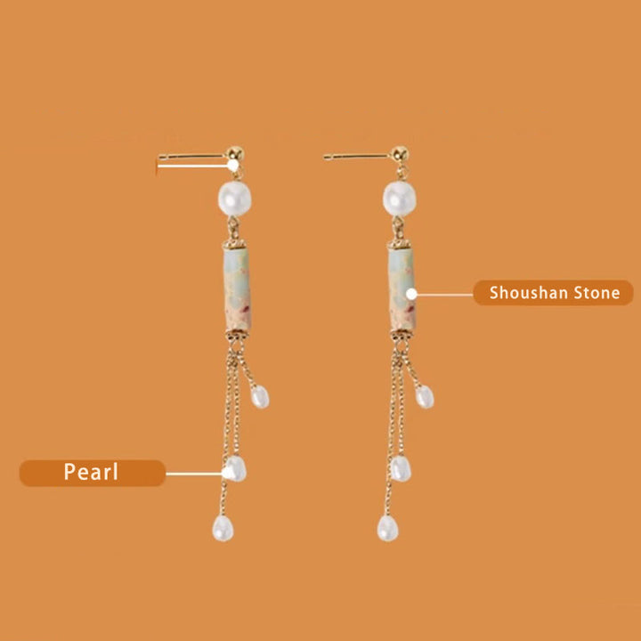 Pendientes colgantes curativos con perlas de piedra Shoushan, postes de plata de ley 925 con Buddha Stones