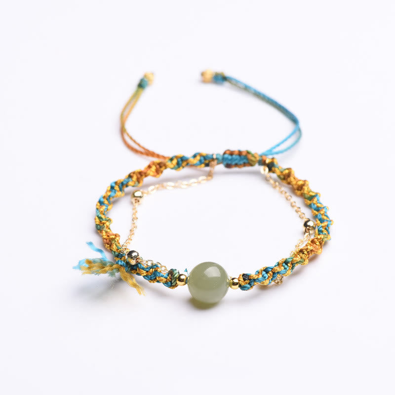 Pulsera de doble capa con cuentas de jade de la suerte, cuerda colorida hecha a mano con Buddha Stones
