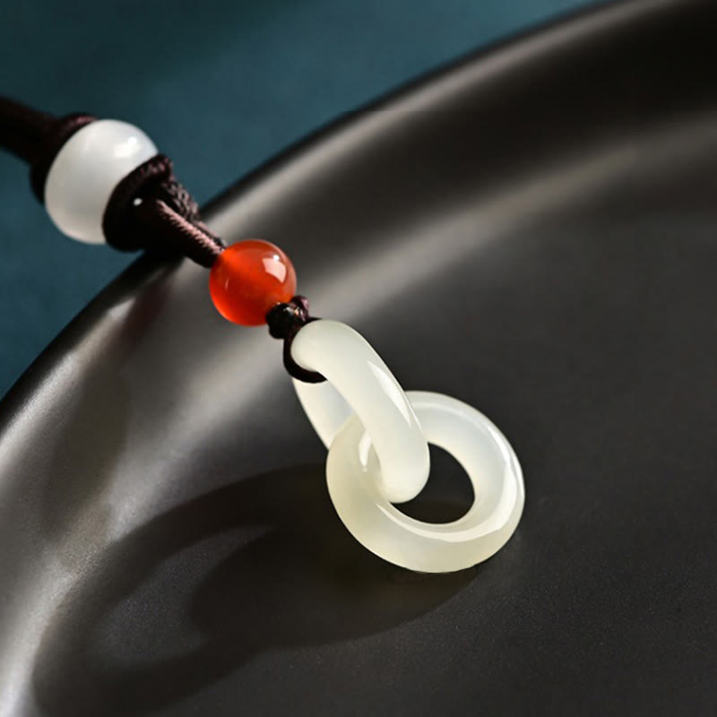 Buddha Stones Natural Hetian cian Jade blanco Jade doble paz hebilla éxito collar colgante