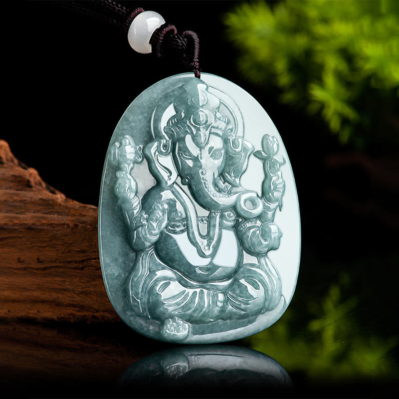 Buddha Stones Natural Jade Ganesh Ganpati Elefante Protección Amuleto Collar Colgante - image 3