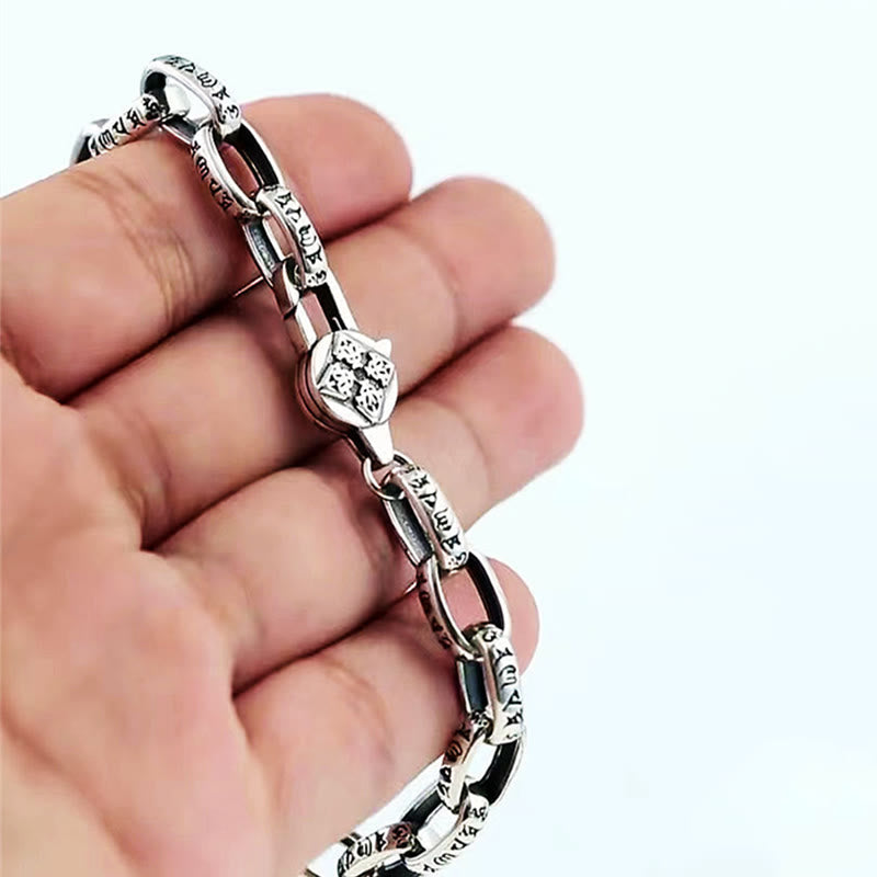 Pulsera de sabiduría grabada en cobre con Buddha Stones Om Mani Padme Hum doble Dorje