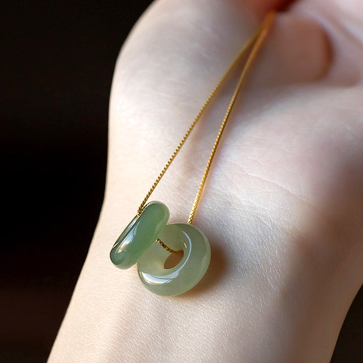 Buddha Stones Natural redondo Jade paz hebilla suerte abundancia collar colgante