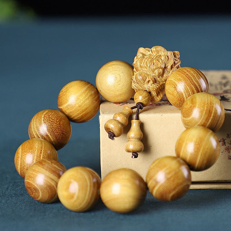 Pulsera de protección con Buddha Stones, palisandro, sándalo verde, hoja pequeña de sándalo rojo y dragón tallado