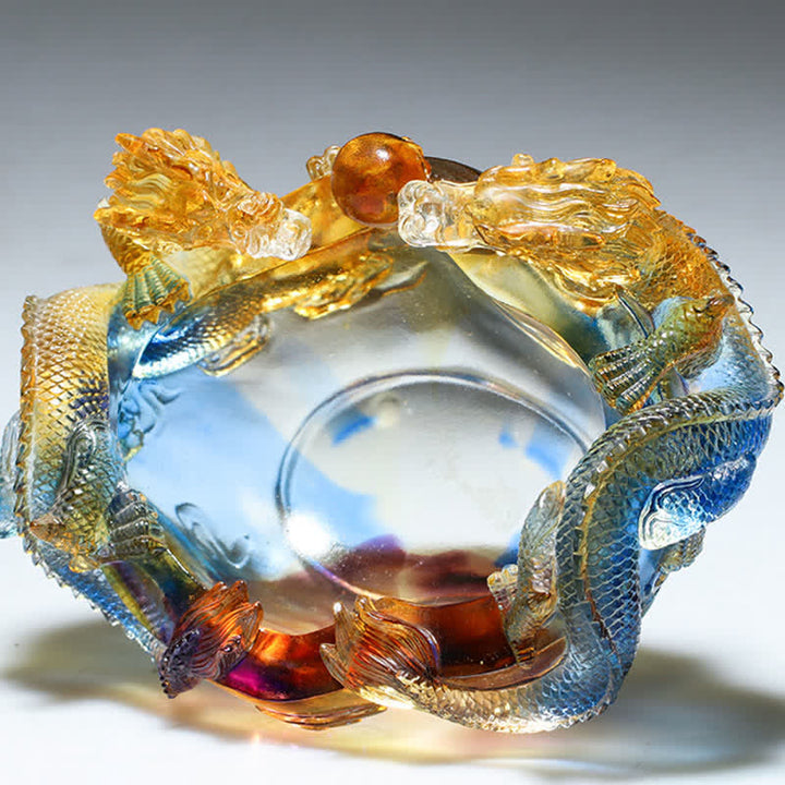 Buddha Stones Feng Shui dragón del zodiaco chino hecho a mano Liuli pieza de arte con cristal protección decoración de la Oficina del hogar