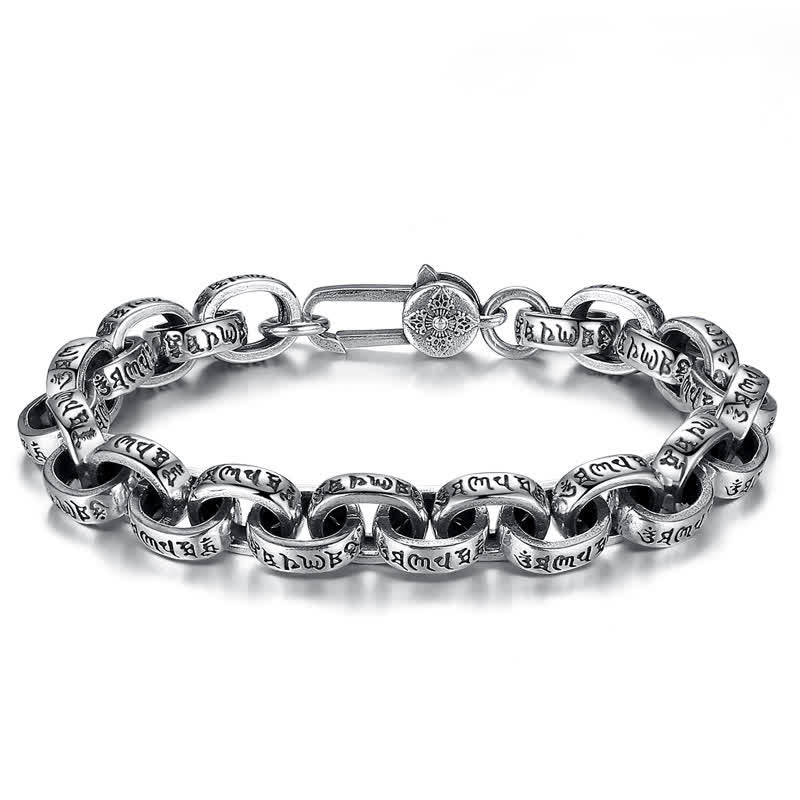 Pulsera de plata de ley 925 con grabado Om Mani Padme Hum de la paz