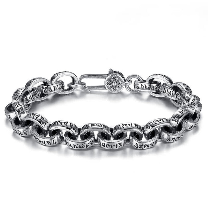 Pulsera de plata de ley 925 con grabado Om Mani Padme Hum de la paz
