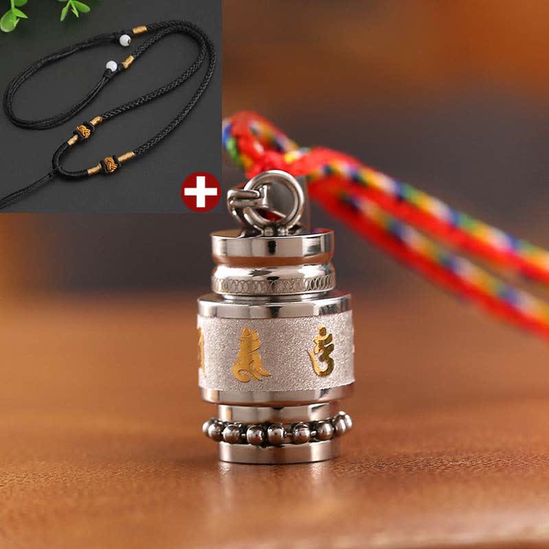 Buddha Stones Tíbet Om Mani Padme Hum Shurangama Mantra Titanio Acero Sabiduría Amuleto Collar Colgante - 1,2 cm x 1,8 cm - Plata - Cuerda negra - image 16