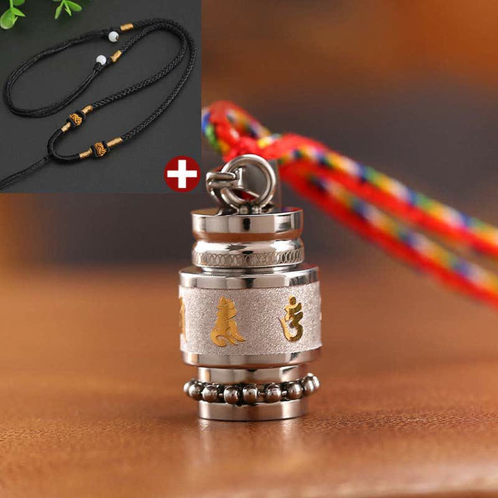 Buddha Stones Tíbet Om Mani Padme Hum Shurangama Mantra Titanio Acero Sabiduría Amuleto Collar Colgante - 1,2 cm x 1,8 cm - Plata - Cuerda negra - image 16