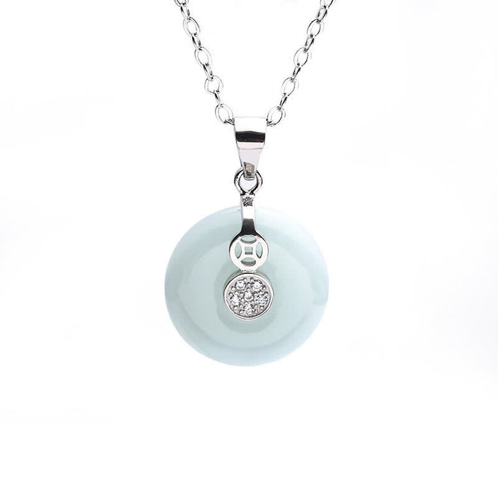 Colgante de plata de ley 925 con hebilla de la paz, moneda de jade, suerte