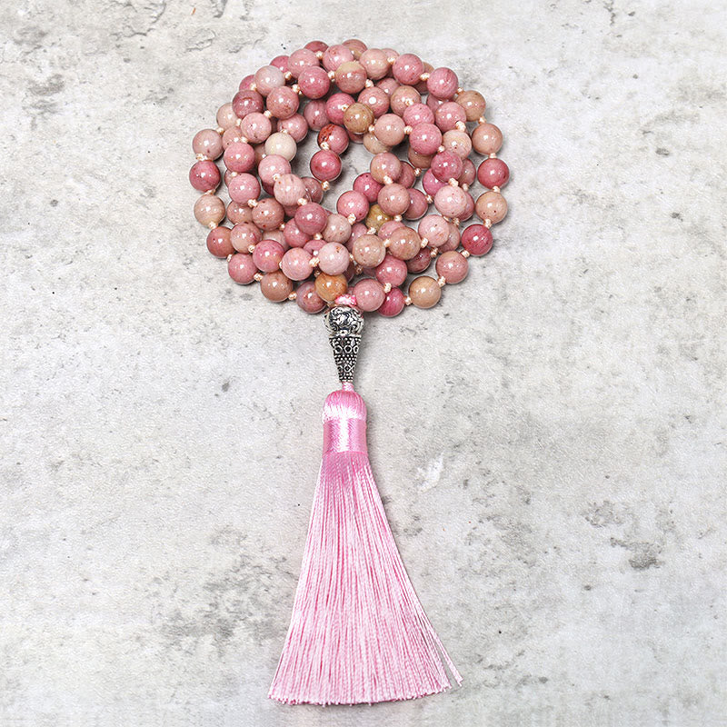 Buddha Stones 108 Mala cuentas de rodonita Yoga meditación cuentas de oración pulsera