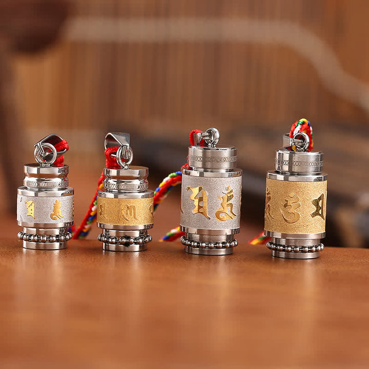 Buddha Stones Tíbet Om Mani Padme Hum Shurangama Mantra Titanio Acero Sabiduría Amuleto Collar Colgante - image 2