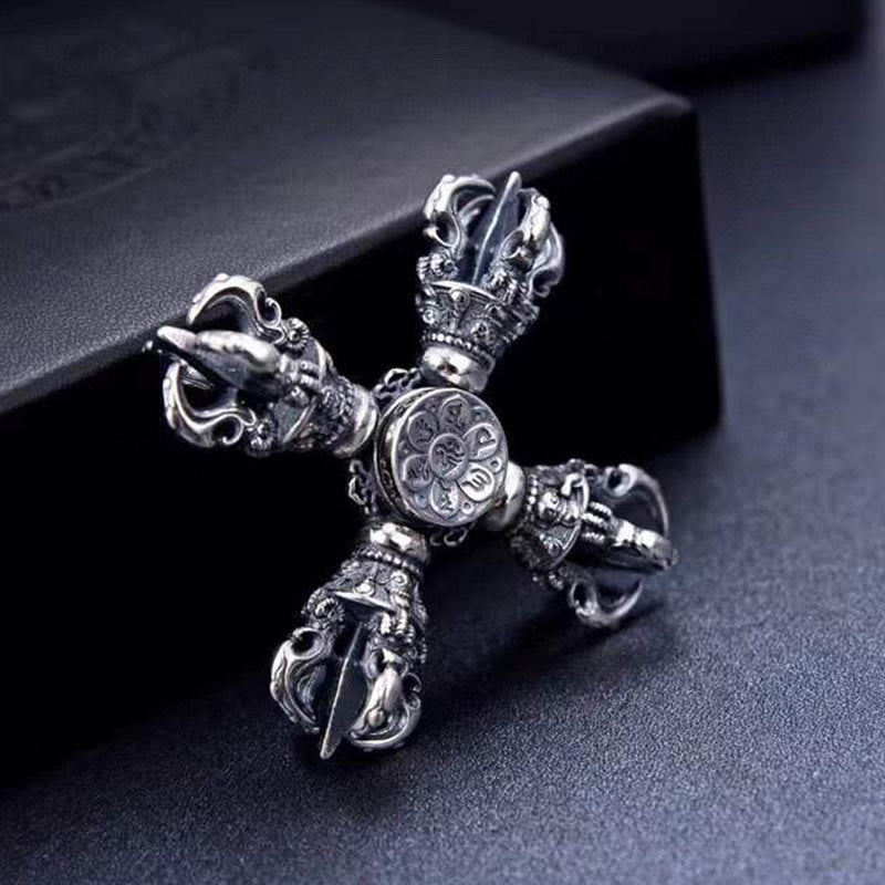 Colgante tibetano de plata de ley 925 con doble Dorje Vajra grabado poder espiritual