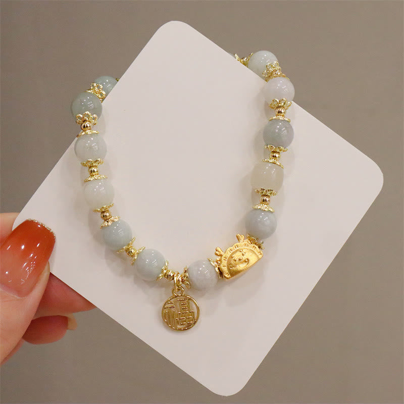 Buddha Stones Año del Dragón Ágata roja Cuarzo fresa Obsidiana negra Jade Granate Perla Cinabrio Bola de masa Dragón Suerte Fu Pulsera con personajes - image 19