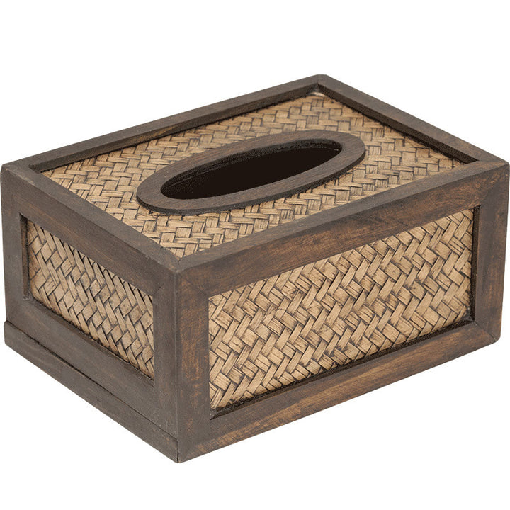 Caja de pañuelos de madera tejida de bambú hecha a mano, soporte de madera para pañuelos, cajas de toallitas, decoración