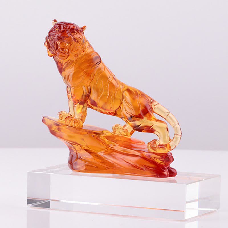 Pieza de arte de tigre de cristal Liuli hecha a mano, protección para decoración del hogar