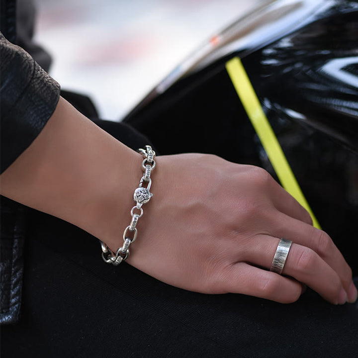 Pulsera de sabiduría grabada en cobre con Buddha Stones Om Mani Padme Hum doble Dorje