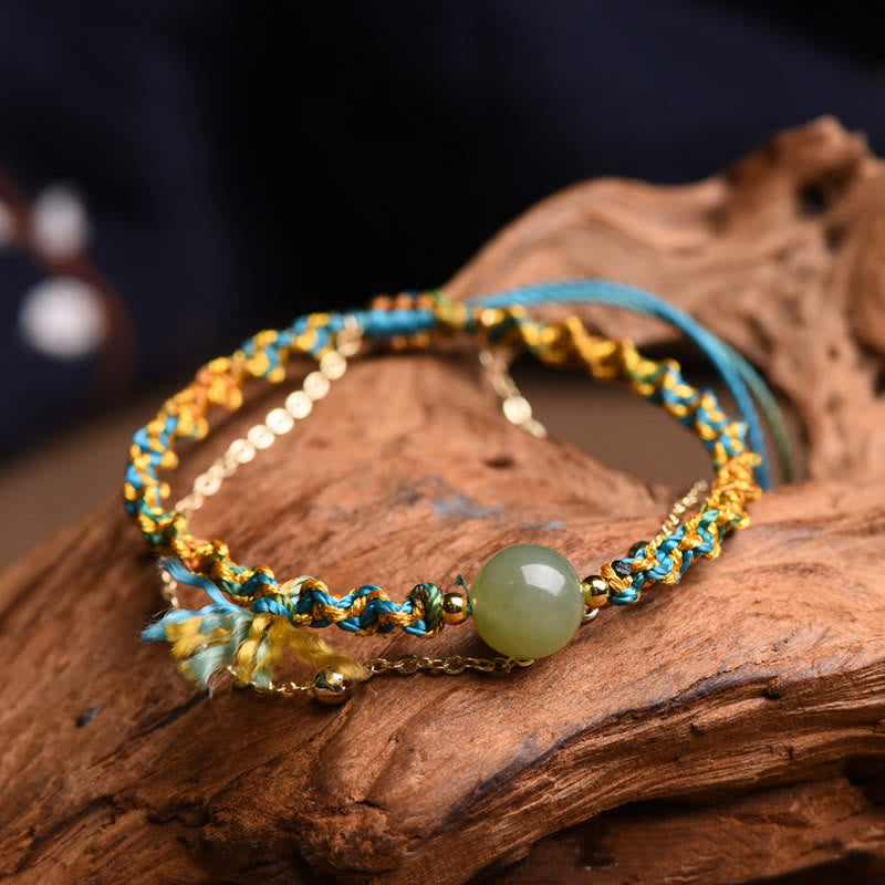 Pulsera de doble capa con cuentas de jade de la suerte, cuerda colorida hecha a mano con Buddha Stones