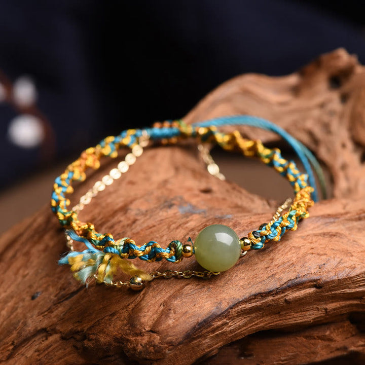 Pulsera de doble capa con cuentas de jade de la suerte, cuerda colorida hecha a mano con Buddha Stones