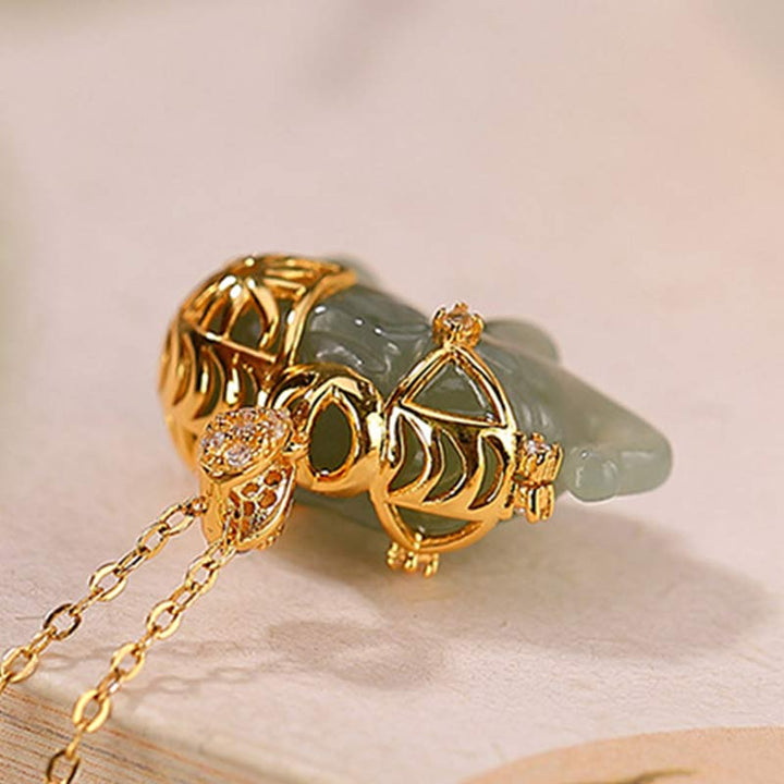 Buddha Stones Plata de Ley 925 Jade Elefante Bendición Fortuna Collar Colgante de Cadena