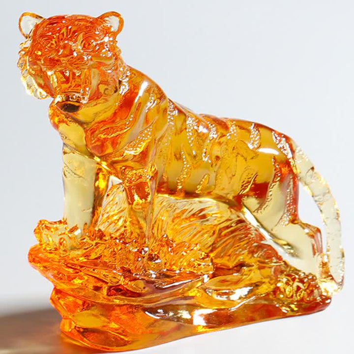 Pieza de arte de tigre de cristal Liuli hecha a mano, protección para decoración del hogar