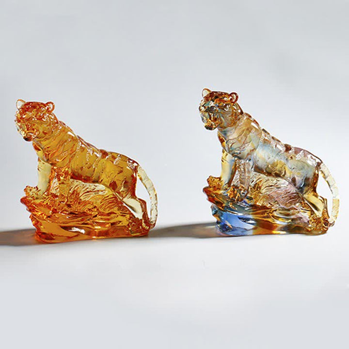 Pieza de arte de tigre de cristal Liuli hecha a mano, protección para decoración del hogar