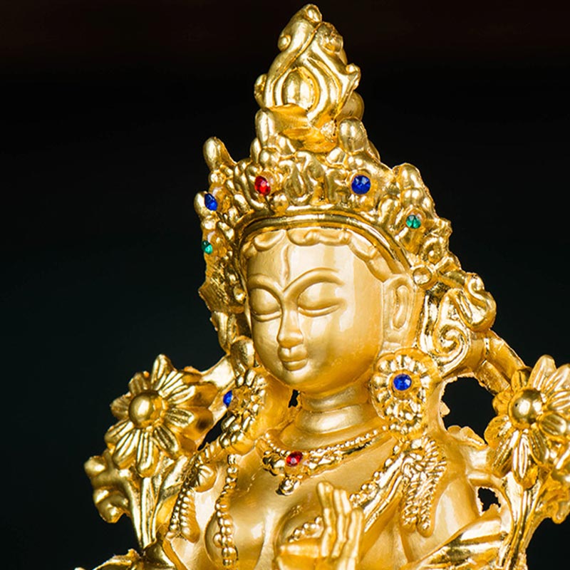 Decoración de estatua chapada en oro con protección de esperanza de Tara Blanca Bodhisattva
