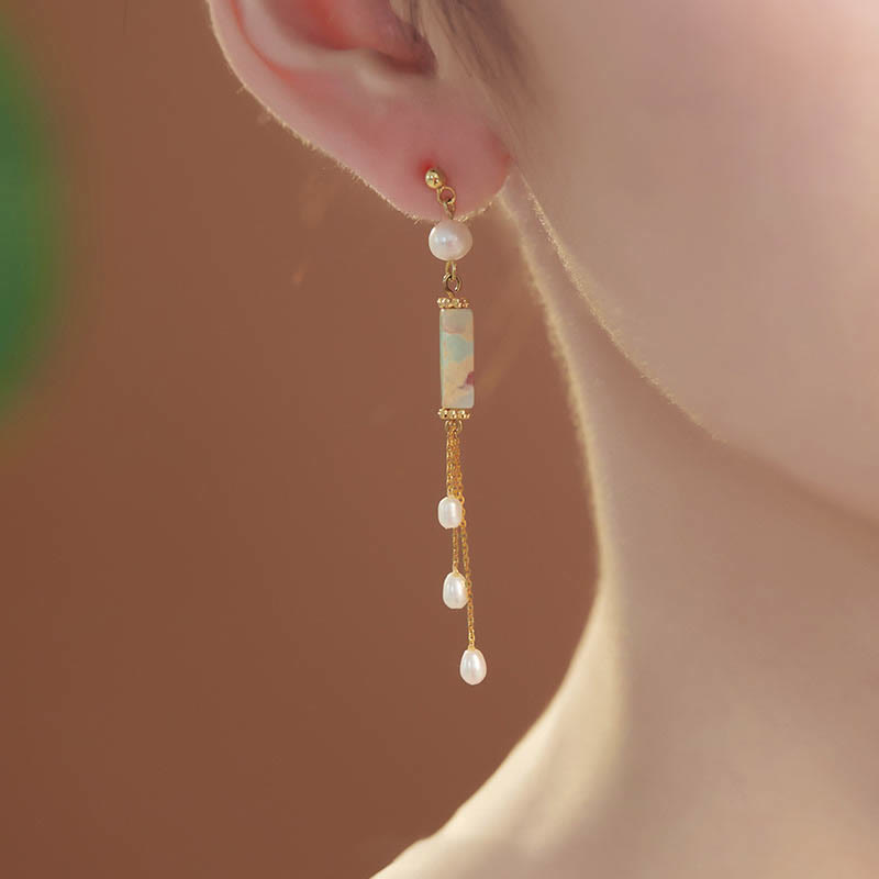 Pendientes colgantes curativos con perlas de piedra Shoushan, postes de plata de ley 925 con Buddha Stones