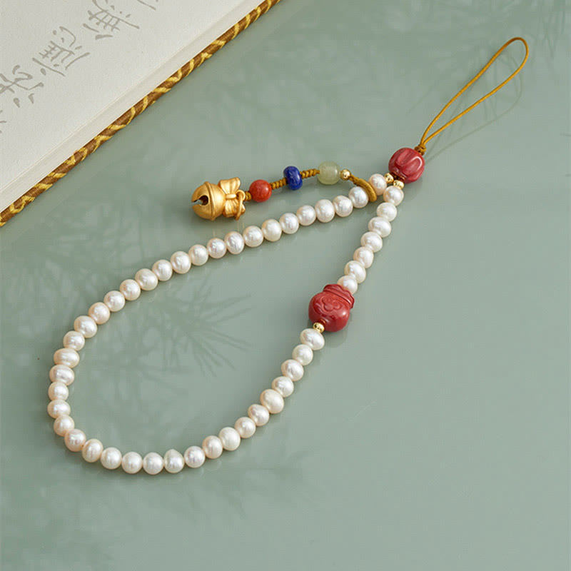 Buddha Stones, perla Natural, cinabrio, bolsa de dinero, campana, bestia tragadora de oro, León danzante, decoración colgante para teléfono curativo