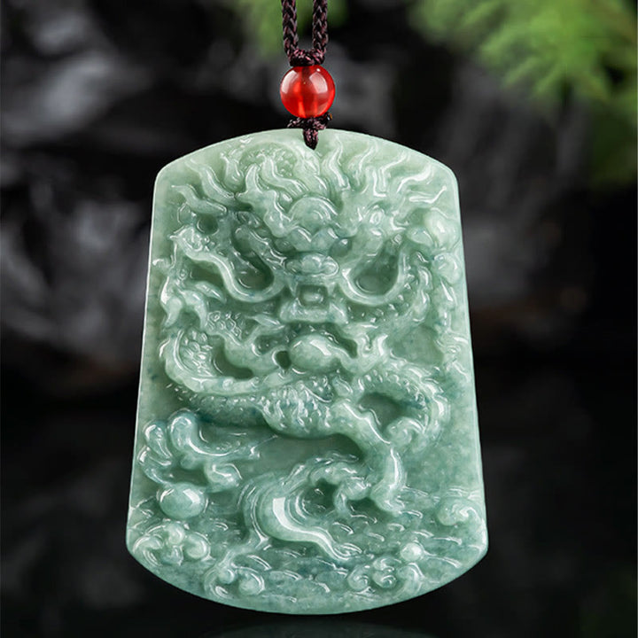 Buddha Stones Natural Jade Zodíaco Chino Dragón Mar Suerte Cadena Collar Colgante - image 5
