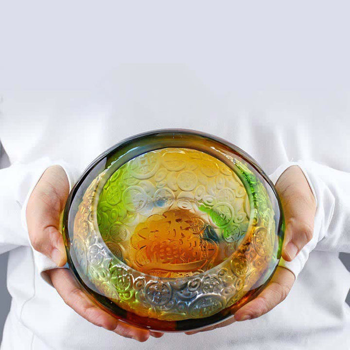 Cuenco del tesoro de cristal Liuli hecho a mano, lingotes, pieza de arte, decoración del hogar