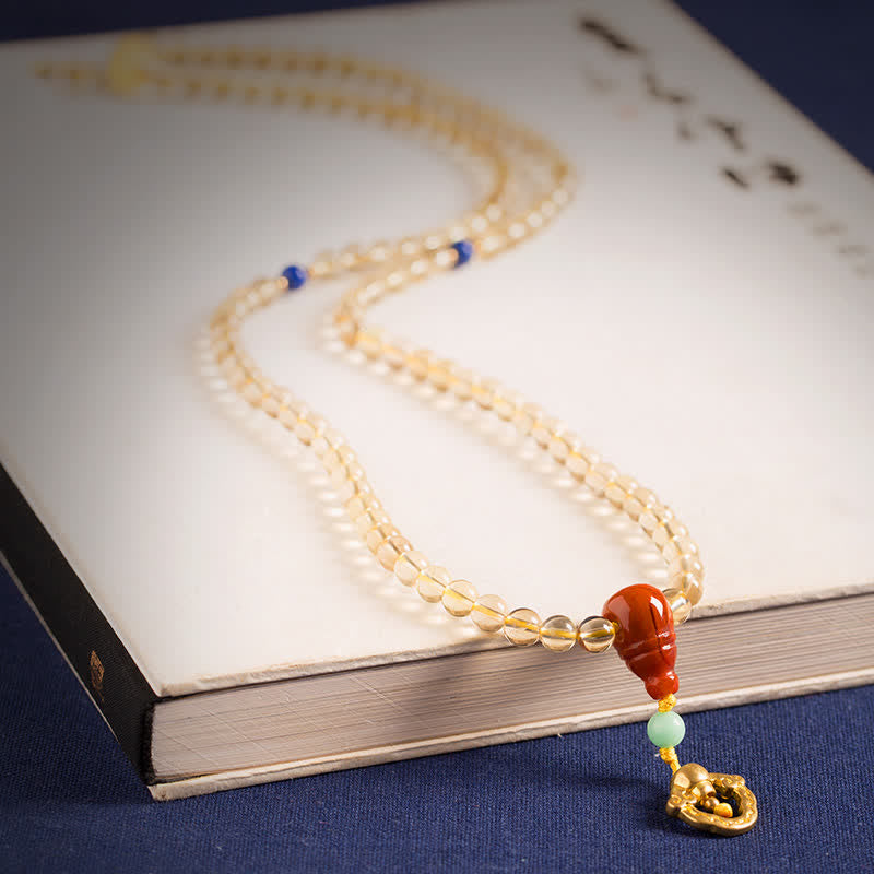 Plata de Ley 925, 108 cuentas de Mala, citrino Natural, ágata roja, ámbar, pulsera con dijes de placer