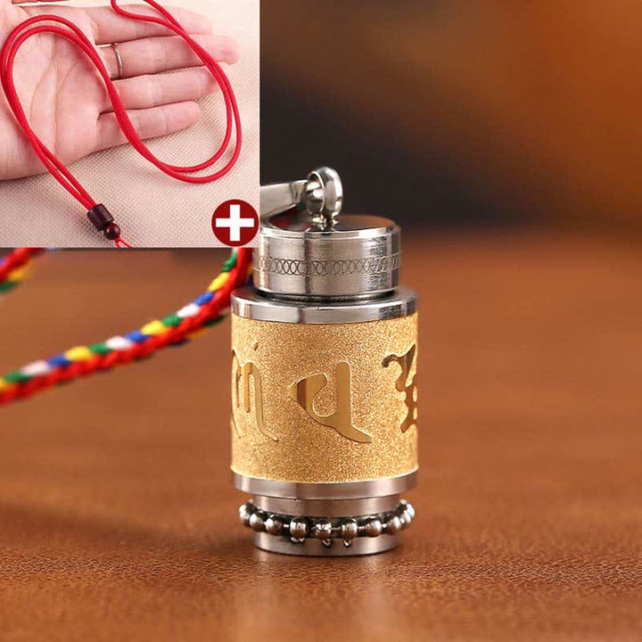 Buddha Stones Tíbet Om Mani Padme Hum Shurangama Mantra Titanio Acero Sabiduría Amuleto Collar Colgante - 1,4 x 2,4 cm - Oro - Cuerda roja - image 22