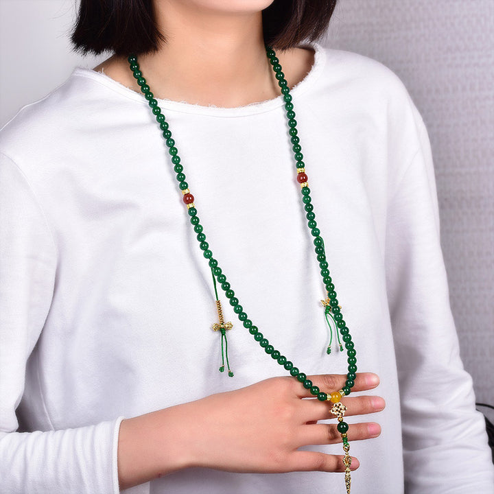 Pulsera de éxito de ágata verde natural con 108 Buddha Stones Mala