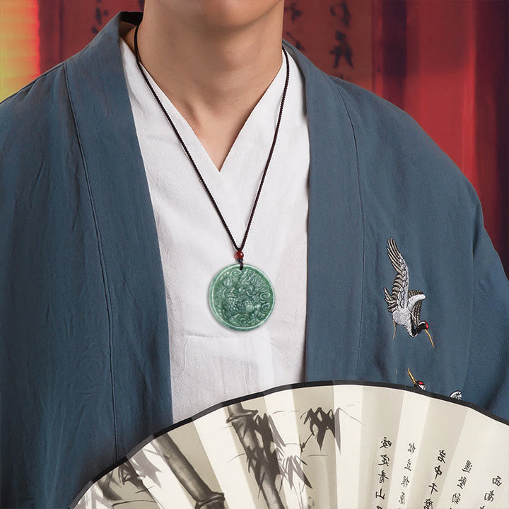 Collar con colgante de cadena de abundancia Kirin de jade natural con Buddha Stones