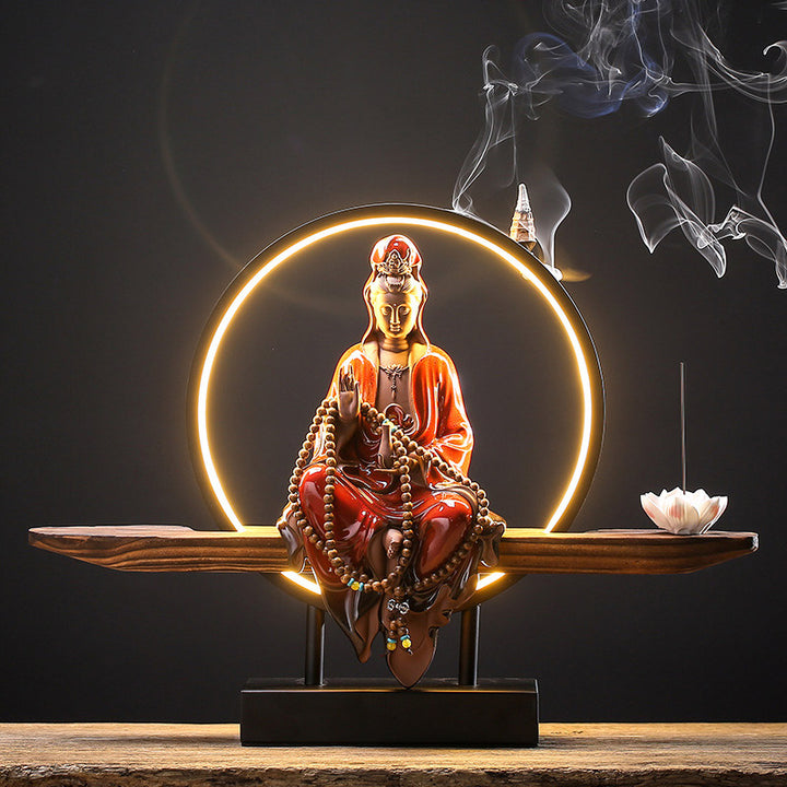 Buddha Stones Buda Avalokitesvara Cerámica Loto Relajación Quemador De Incienso Decoración